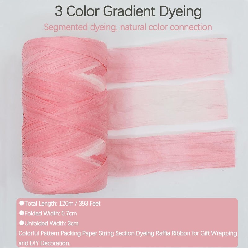 ALLWSLucky Colored 393 Feet Raffia Paper Ribbon, Colorful Packing Paper String Section Dyeing Raffia Ribbon for Gift Wrapping and DIY Decoration (Pink 2) - Image 2